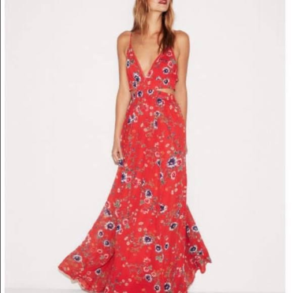 Express Floral Red Cut Out Maxi Dress - SZ XS